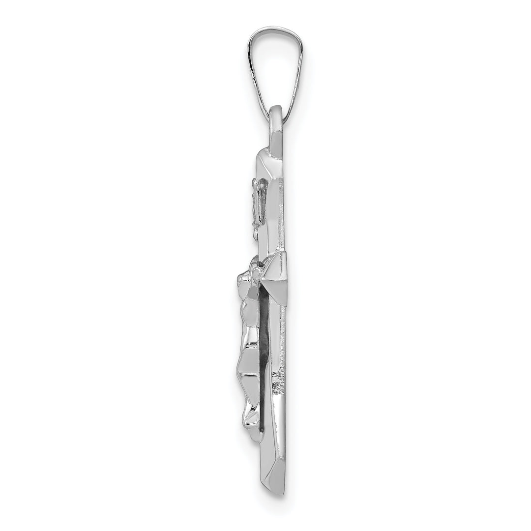 14k White Gold Polished INRI Crucifix Pendant