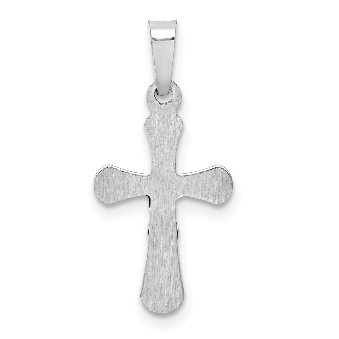 14k White Gold Polished INRI Rounded Crucifix Pendant