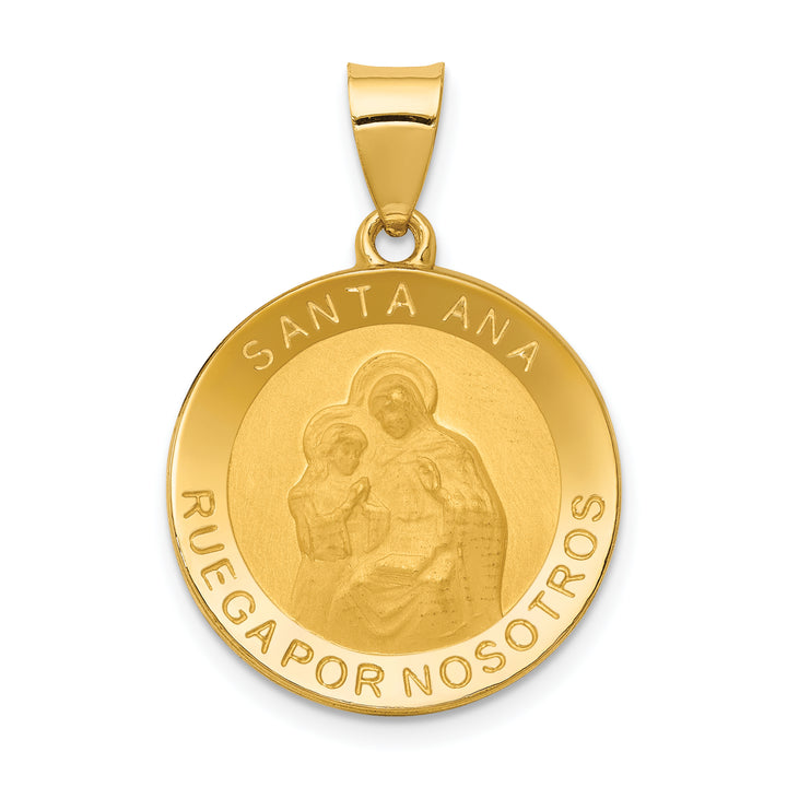 14K Polished/Satin Hollow Spanish Saint Anne Medal Pendant