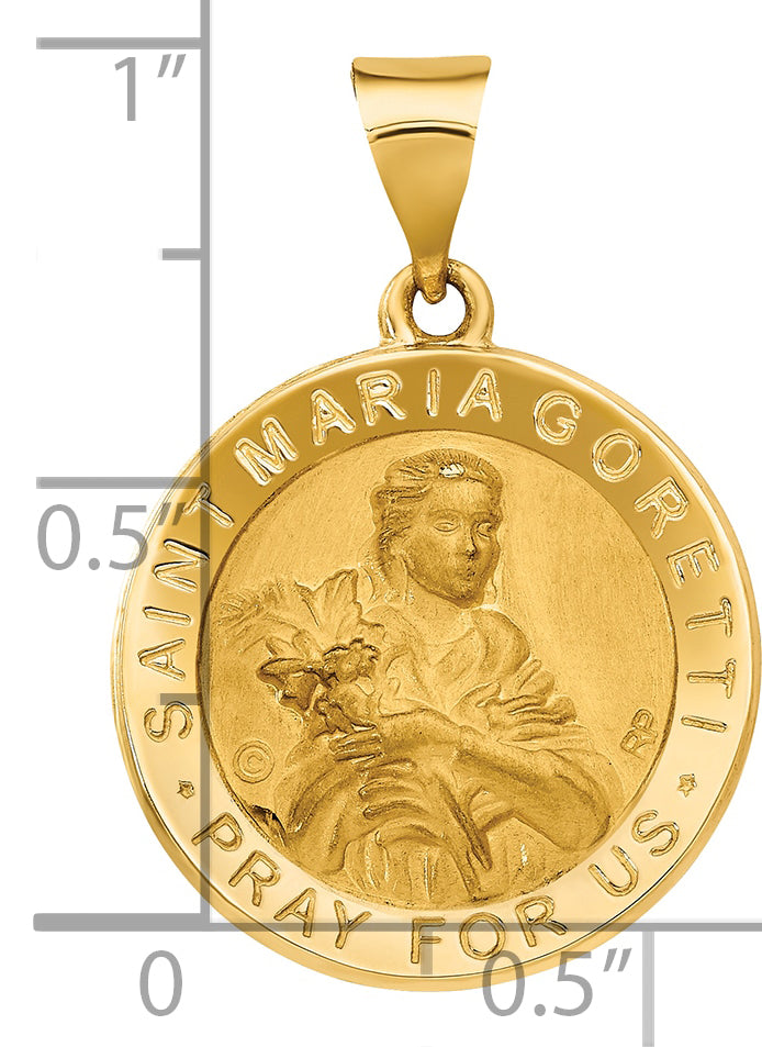 14K Polished and Satin Hollow St. Maria Goretti Medal Round Pendant