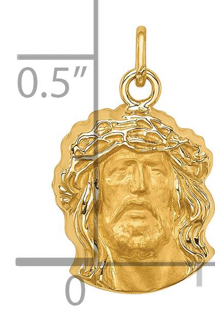 14k Hollow Polished/Satin Small Jesus Medal