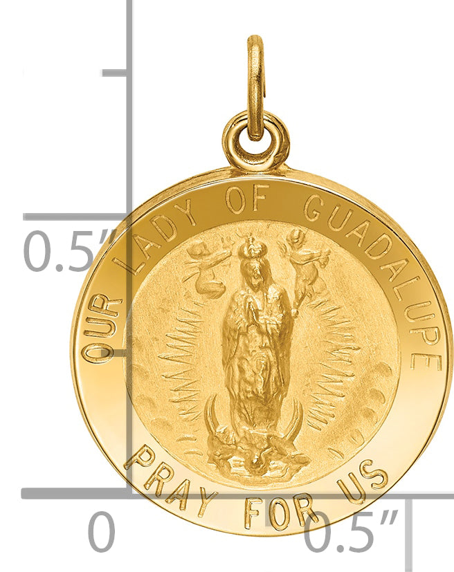 14k Solid Polished/Satin Round Our Lady of Guadalupe Medal