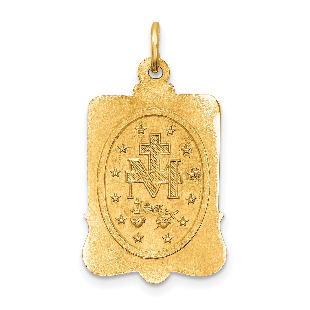 14k Solid Polished/Satin Large Rectangle Framed Miraculous Medal