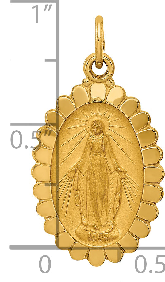 14k Solid Polished/Satin Medium Oval Scalloped Miraculous Medal