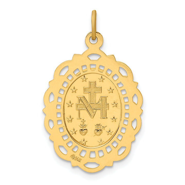14K Solid Polished/Satin Fancy Pierced Oval Miraculous Medal