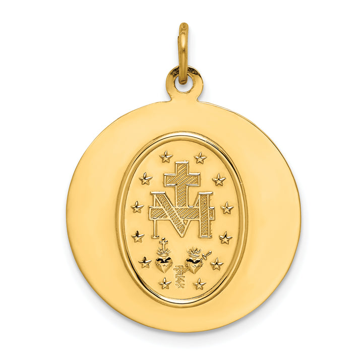 14k Polished and Satin Solid Medium Miraculous Medal Round Pendant