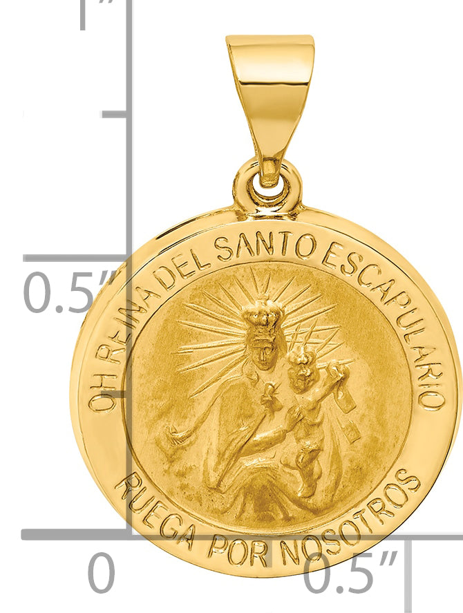 14K Hollow Round Spanish Escapulario Reversible Medal