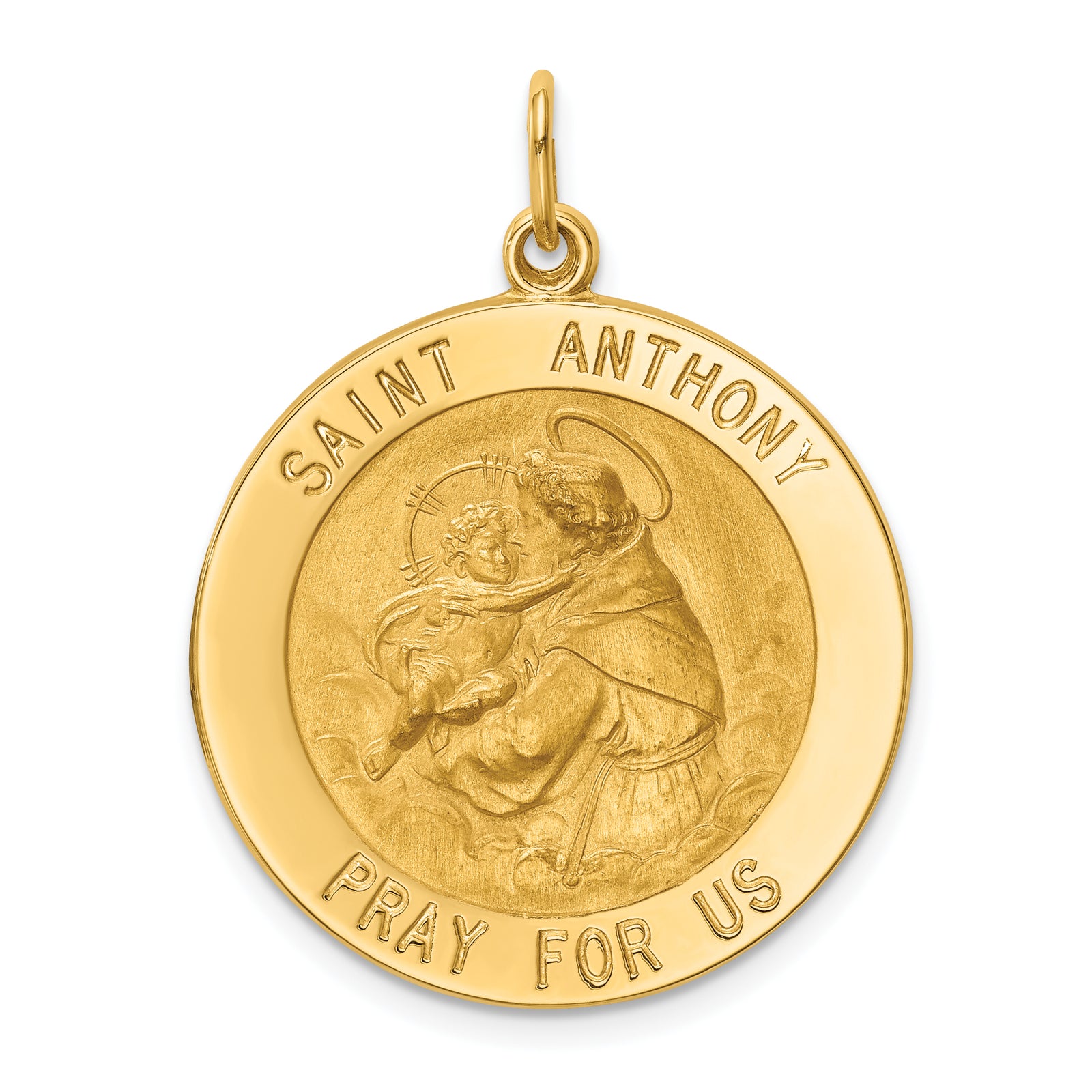 14k Polished and Satin Solid Large Round St. Anthony Medal Pendant