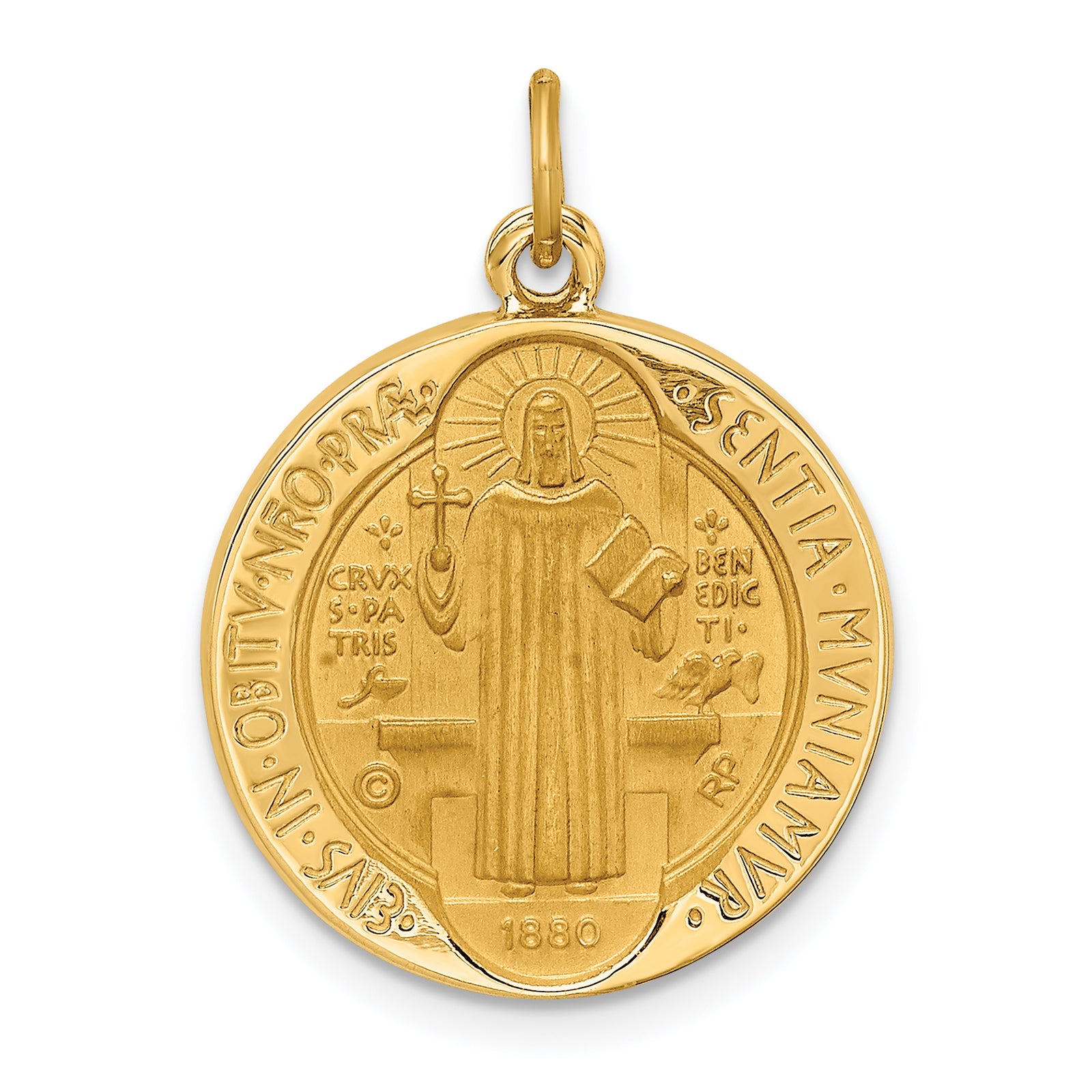 14k Polished and Satin Solid Round Reversible St. Benedict Medal Pendant