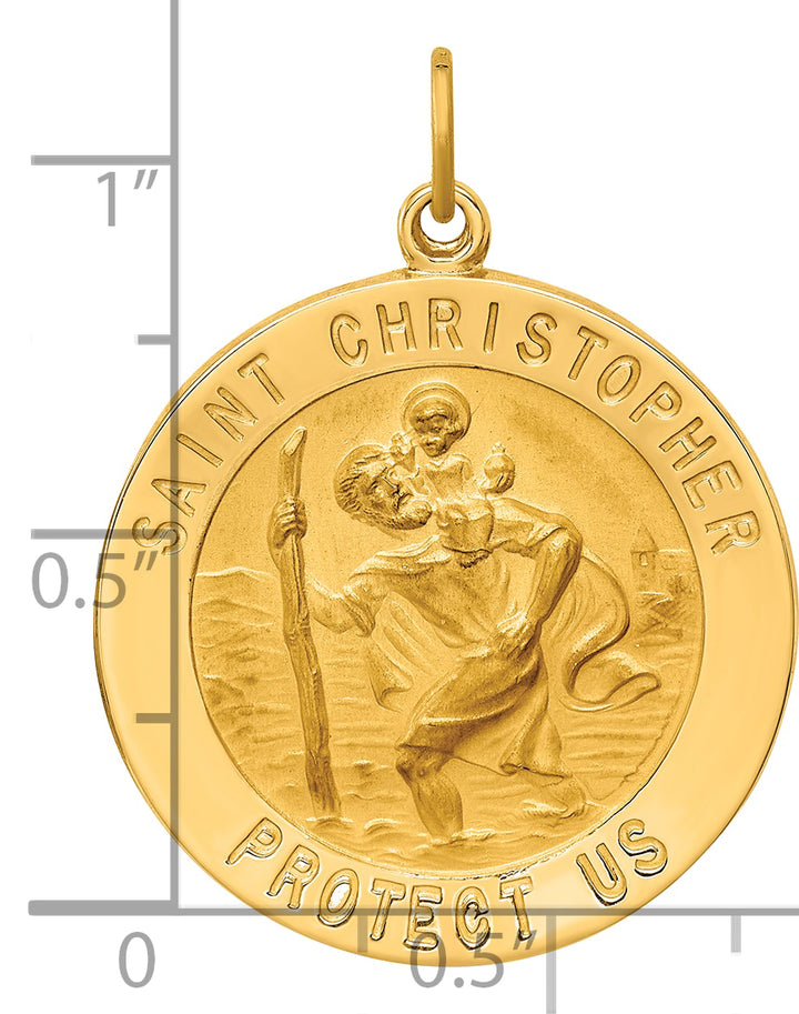 14k Solid Polished/Satin Large Round St. Christopher Medal