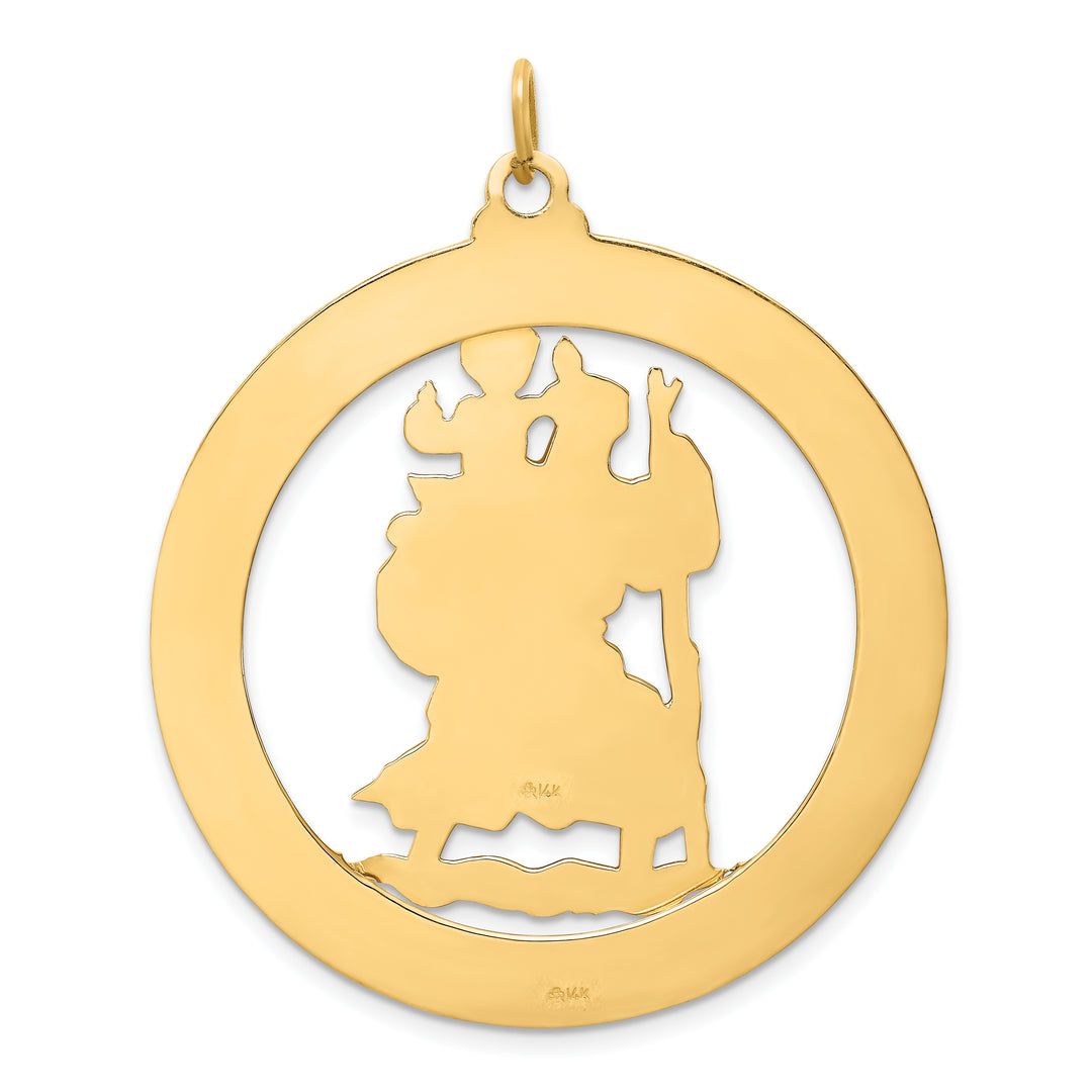 14k Solid Polished/Satin Extra Large Cut-out St. Christopher Medal