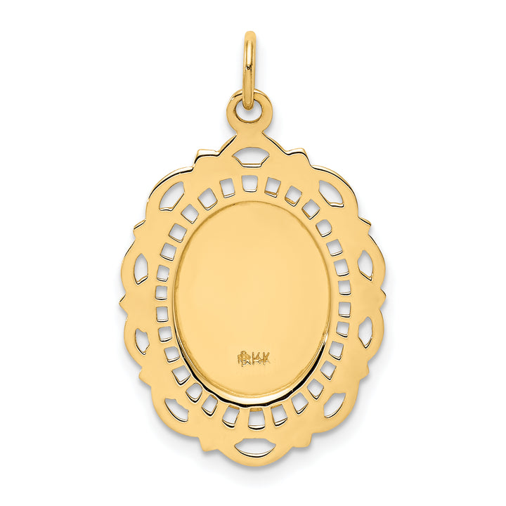 14k Solid Polished/Satin Medium Fancy Pierced Oval St. Christopher Medal