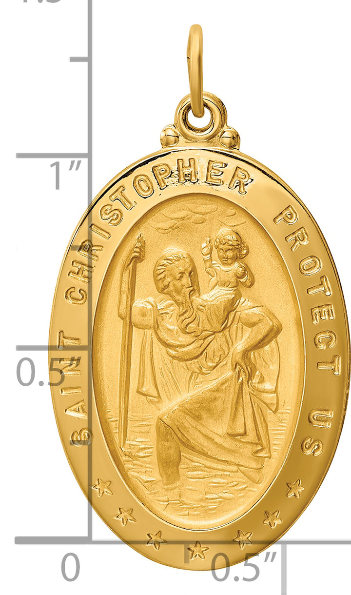14k Solid Polished/Satin Large Oval St. Christopher Medal