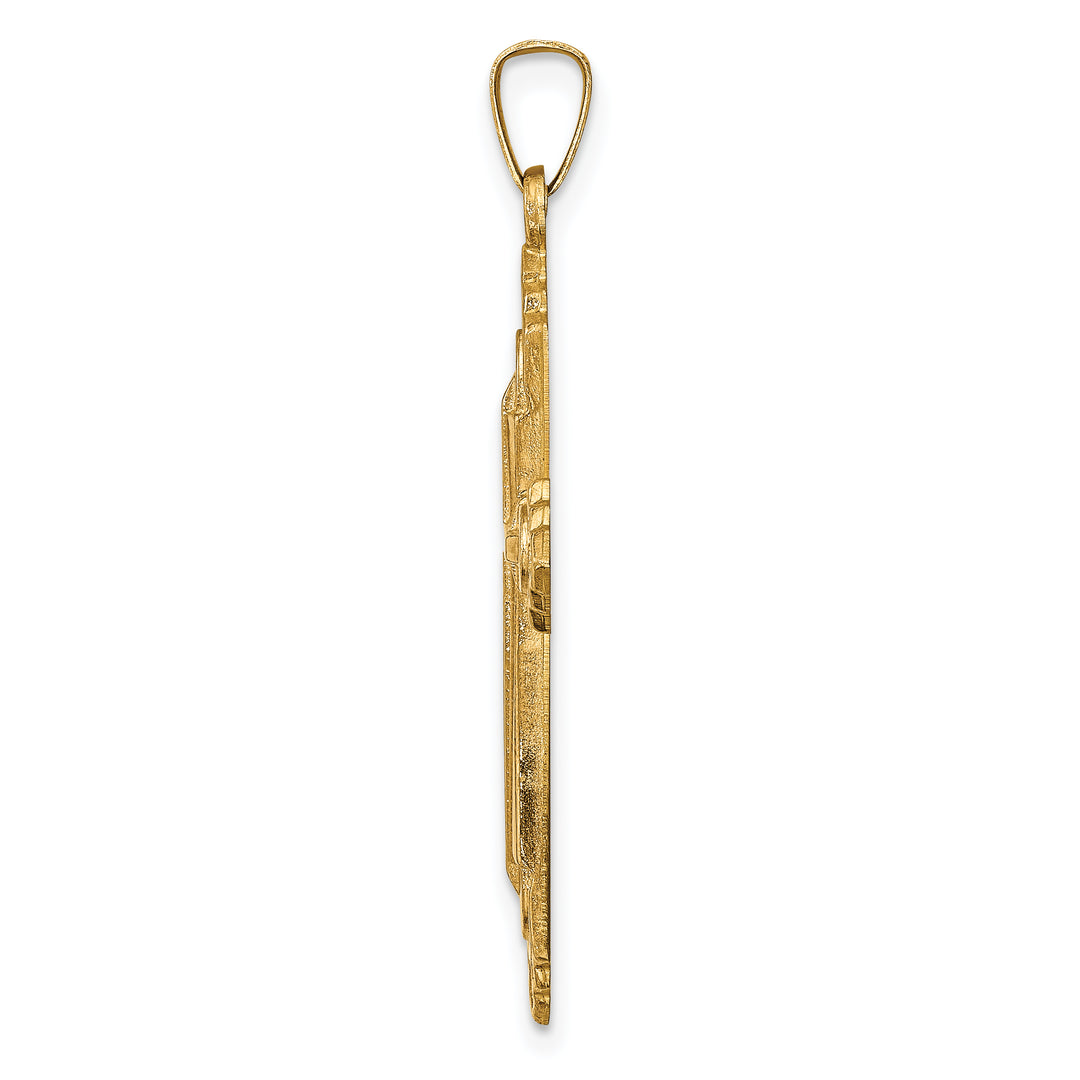 14k Hollow Polished Fleur de Lis Cross