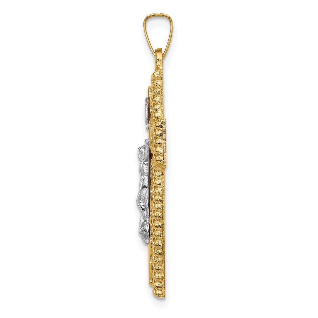 14k Two-tone Hollow Polished Rope Edge Latin Crucifix