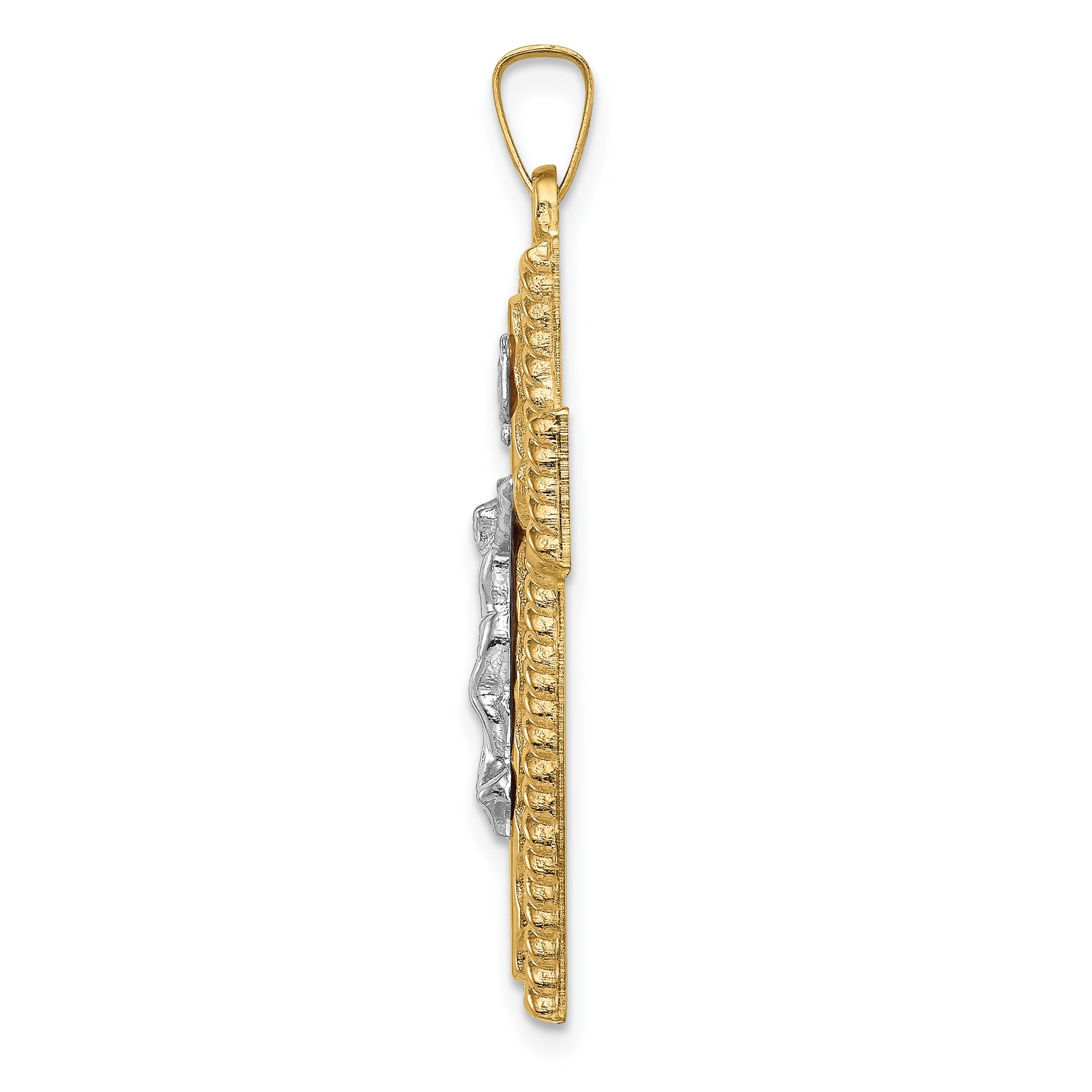 14k Two-tone Hollow Polished Rope Edge Latin Crucifix