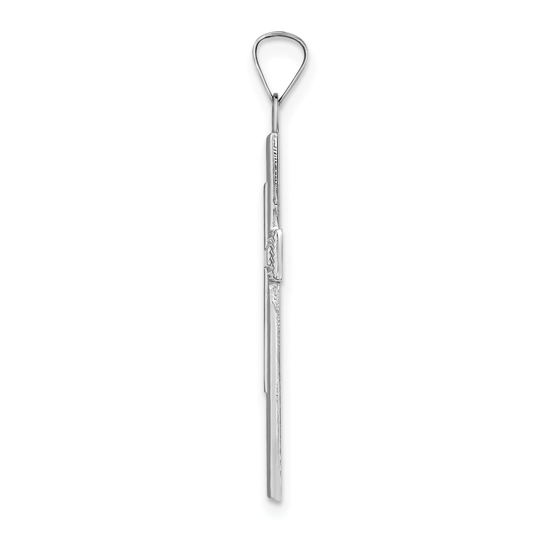 14k White Gold Polished Solid Striped Double Cross Pendant