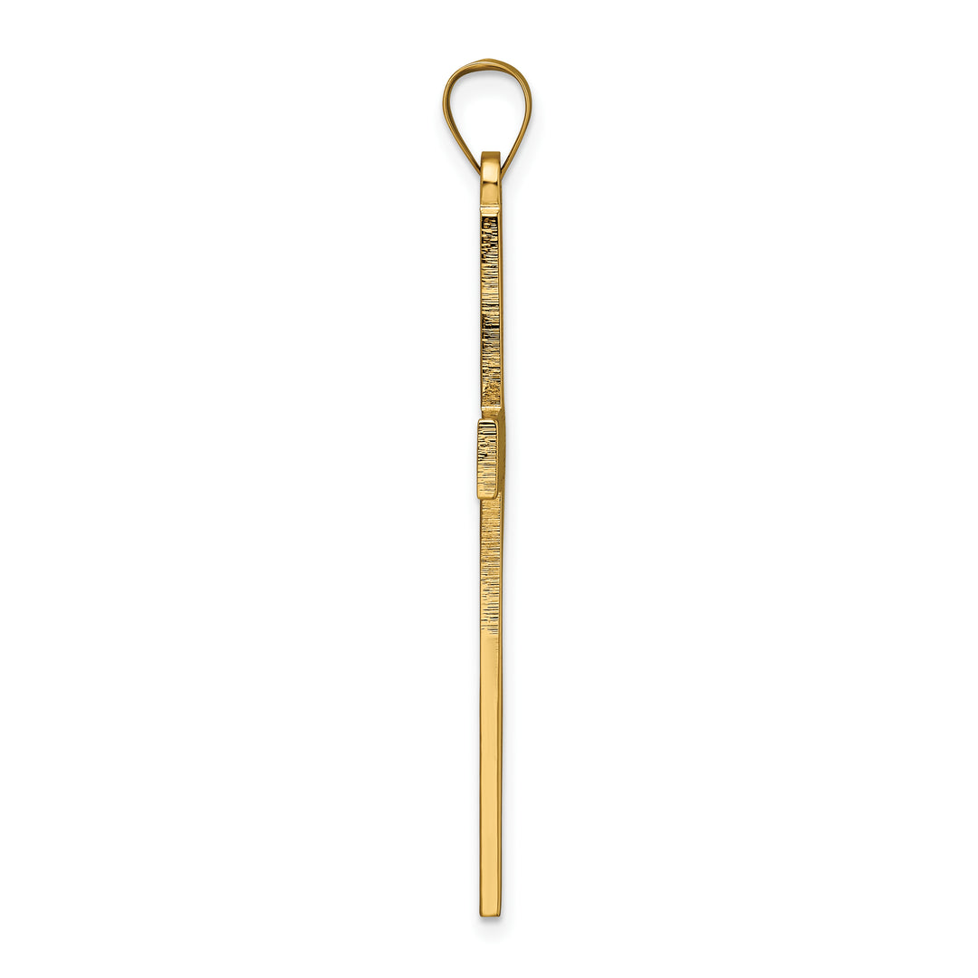14k Polished and Line Design Solid Cross Pendant