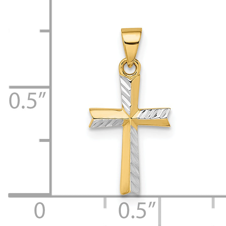 14k w/Rhodium Diamond-cut Small Latin Cross Pendant