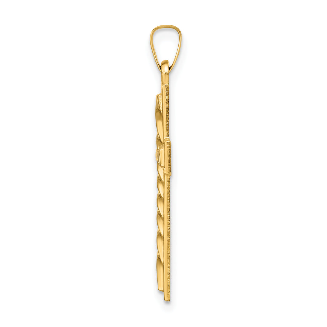 14k Polished and Twisted Hollow Cross Pendant