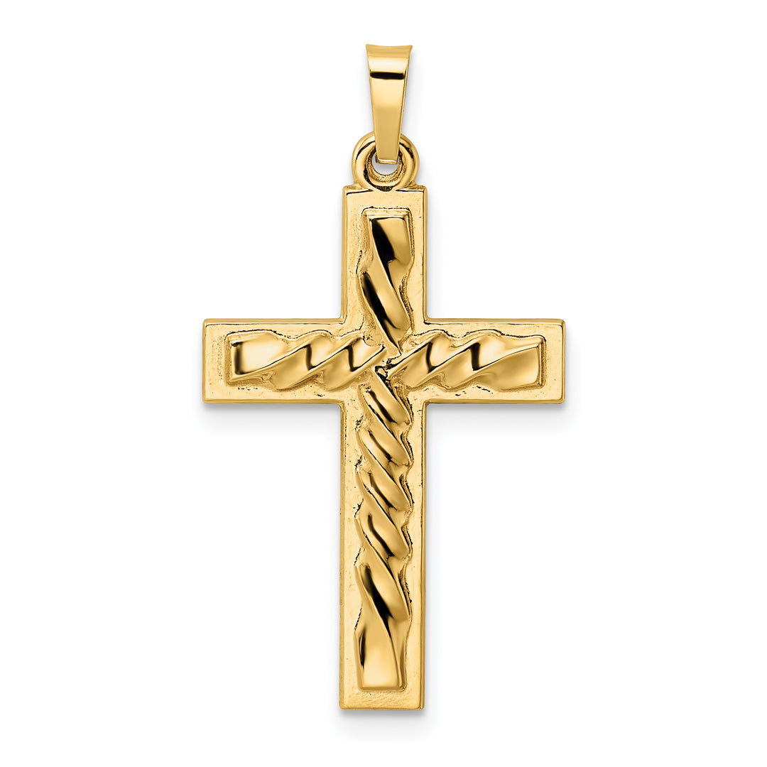 14k Polished and Twisted Hollow Cross Pendant