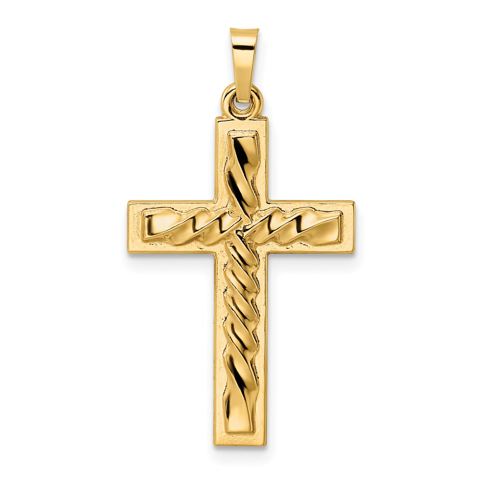 14k Polished and Twisted Hollow Cross Pendant