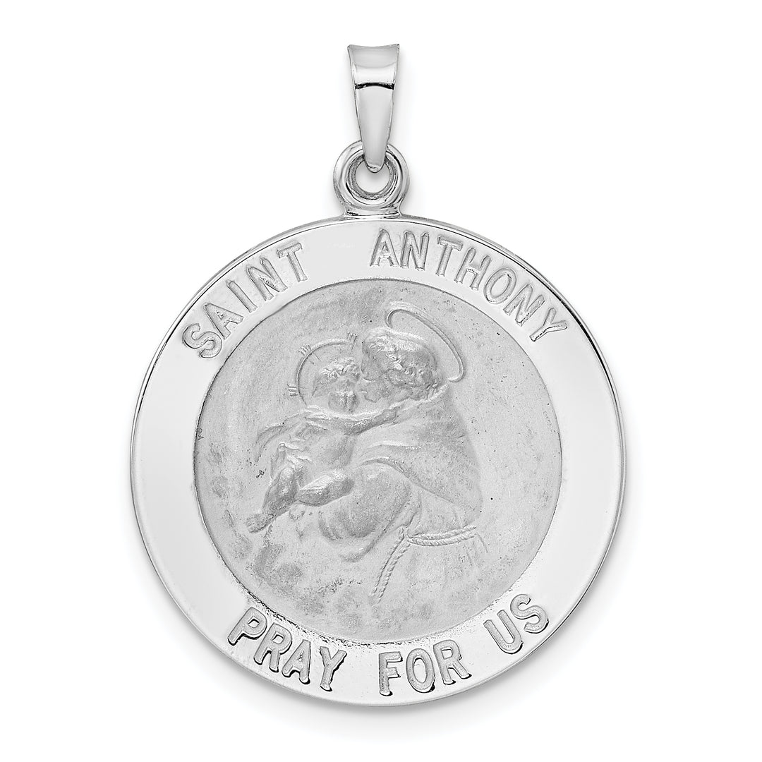 14k White Gold Polished Solid St Anthony Medal Pendant