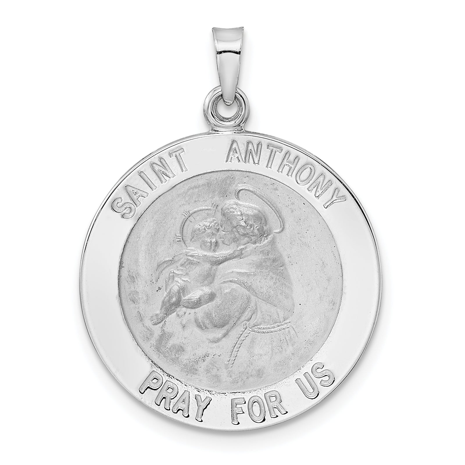 14k White Gold Polished Solid St Anthony Medal Pendant