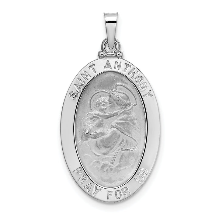 14k White Gold Polished Solid Oval St Anthony Medal Pendant