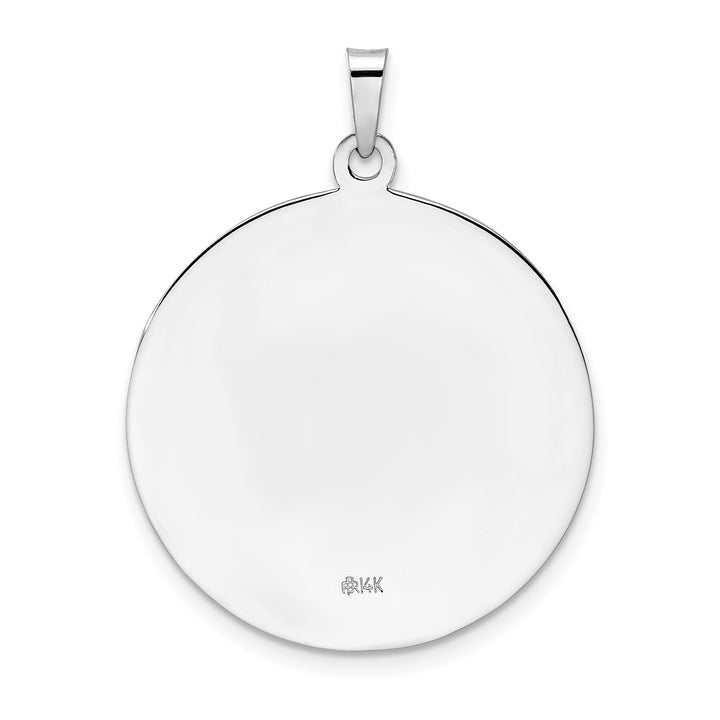 14k White Gold Polished and Satin Solid Saint Christopher Medal Round Pendant