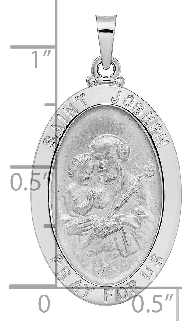 14k White Gold Polished and Satin Solid Saint Joseph Oval Medal Pendant
