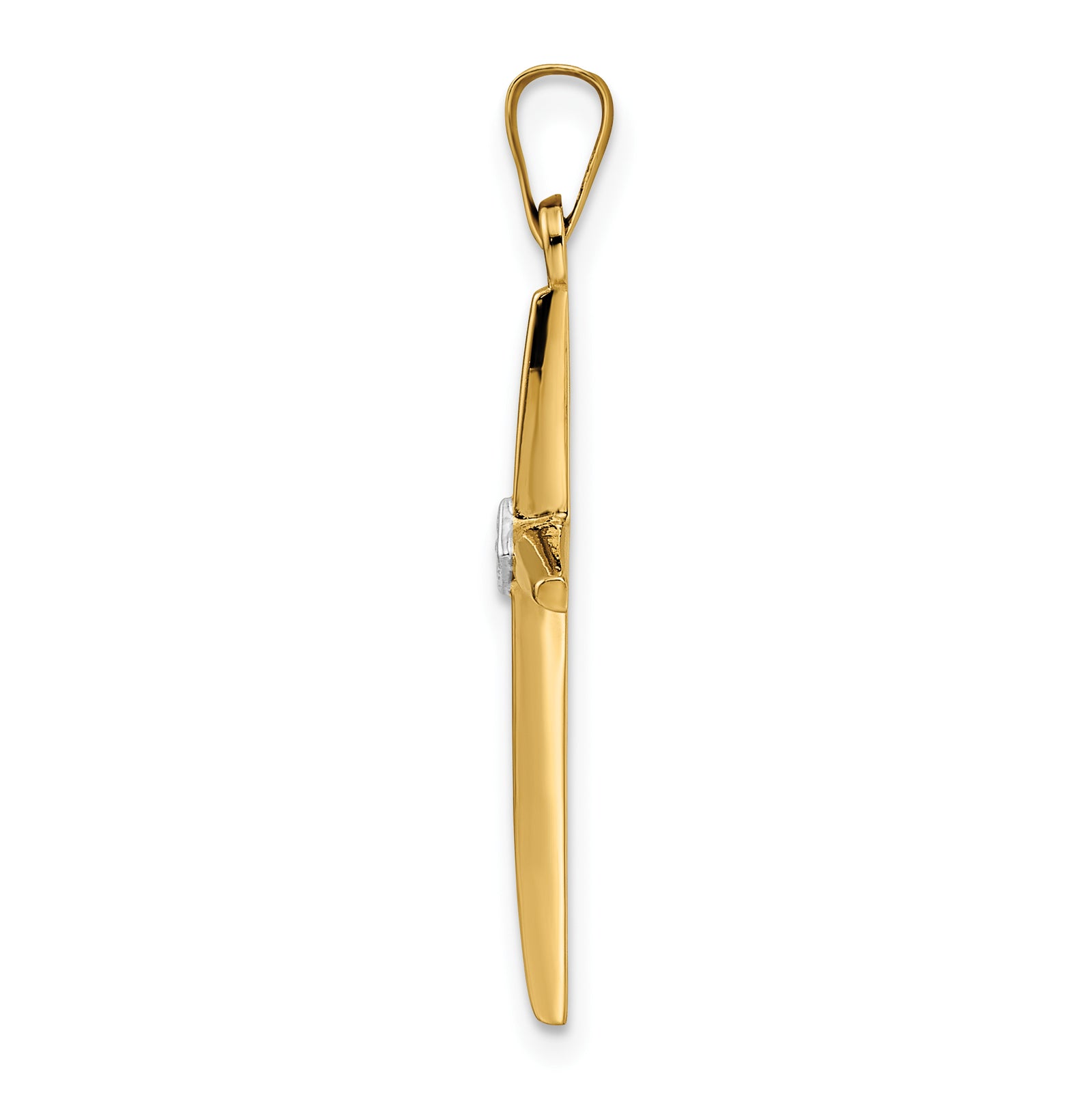 14k Two-tone Polished Solid Diamond Shape Center Cross Pendant