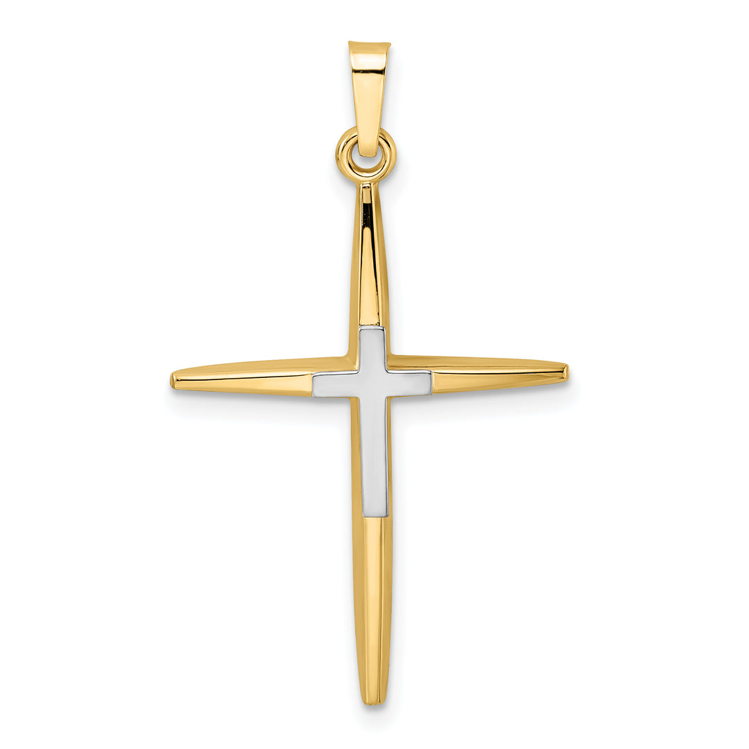 14k Two-tone Polished Solid Double Cross Pendant