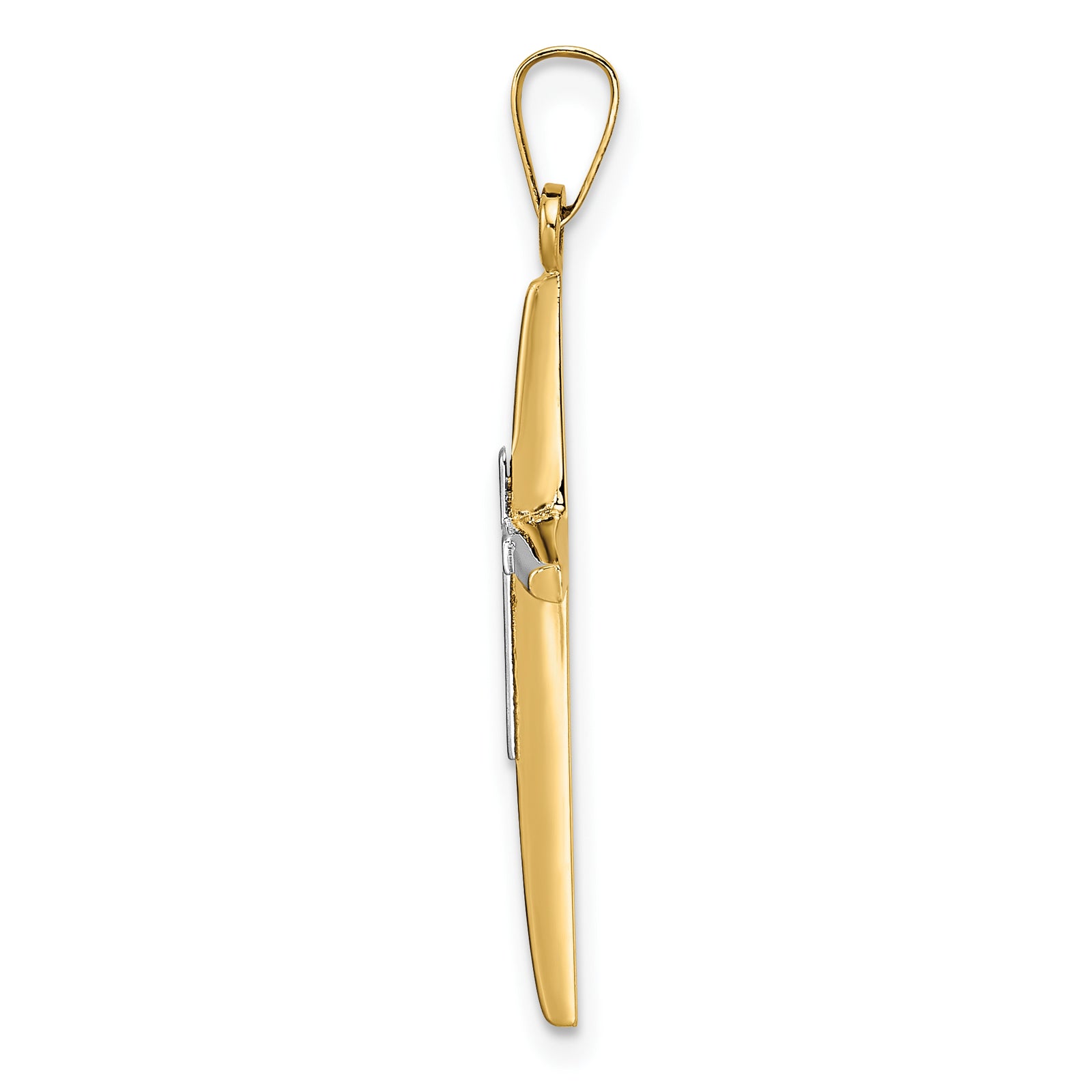14k Two-tone Polished Solid Double Cross Pendant