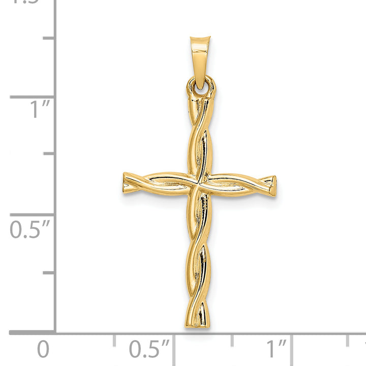 14k Polished Hollow Twisted Cross Pendant