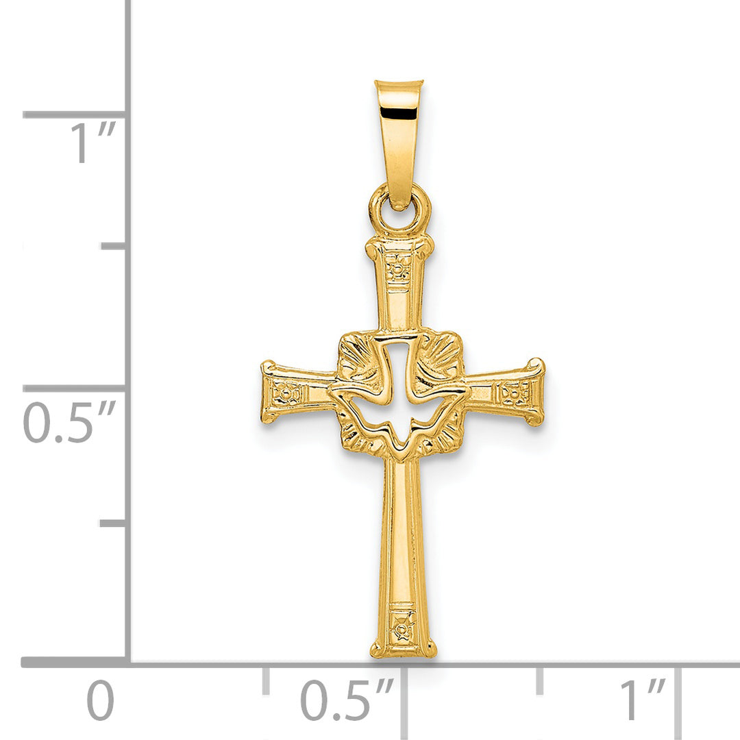 14k Polished Cut Out Solid Dove Cross Pendant