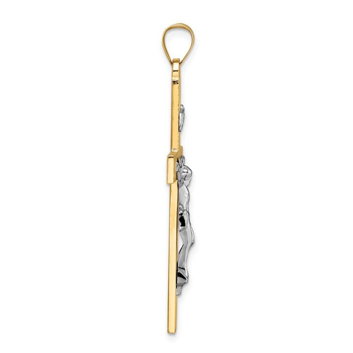 14k Two-tone Polished Solid INRI Crucifix Cross Pendant