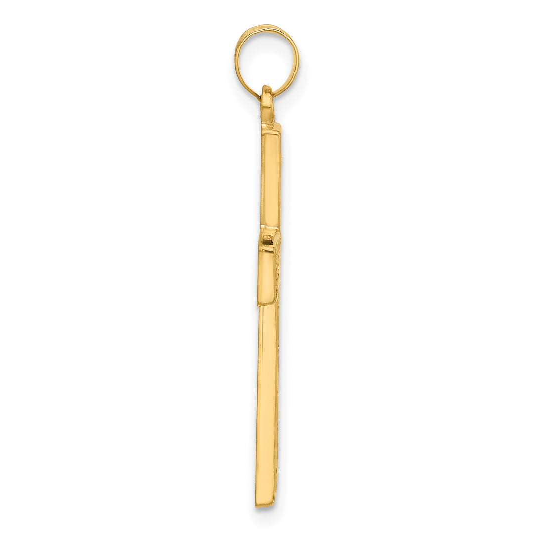 14k Polished and Textured Floral Cross Pendant