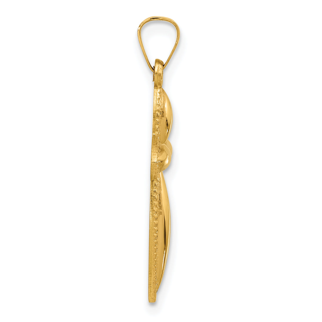 14k Polished and Beaded Hollow Edge Passion Cross Pendant
