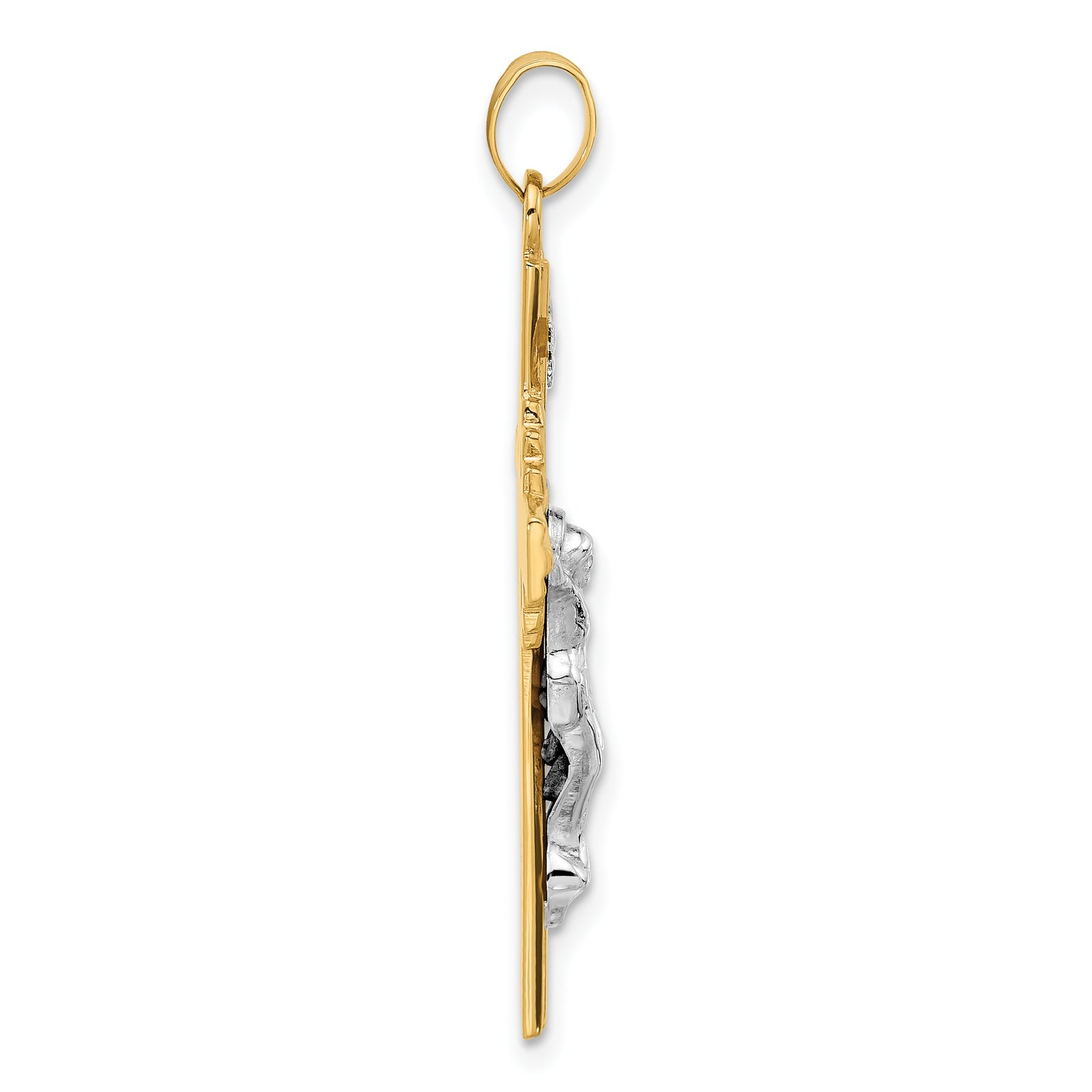 14k Two-Tone Textured Hollow INRI Crucifix Pendent