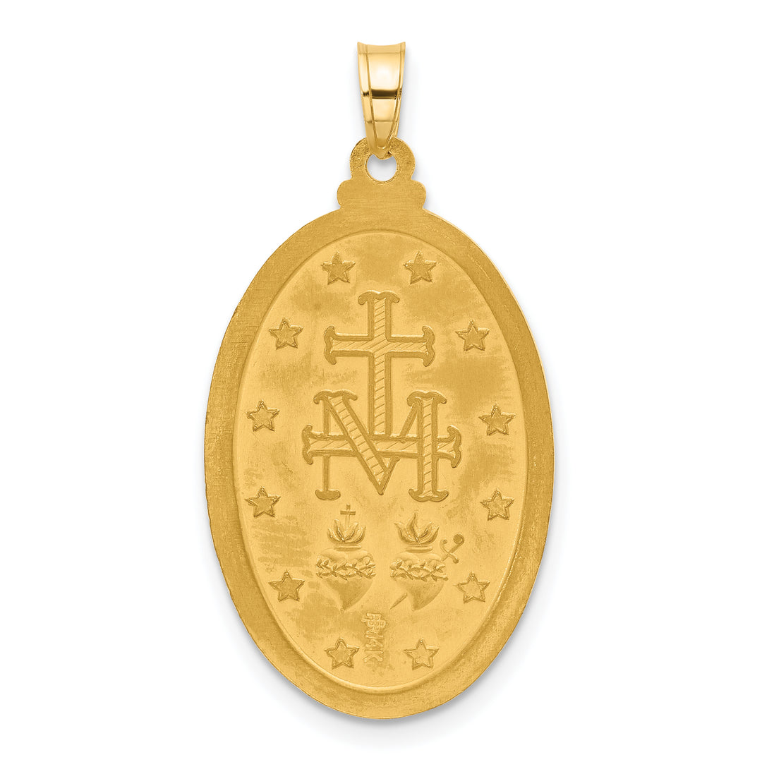 14k Satin and Polished Miraculous Medal Solid Oval Pendant