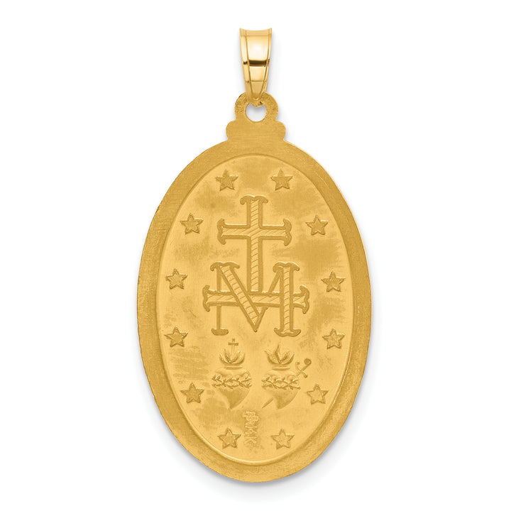 14k Satin and Polished Miraculous Medal Solid Oval Pendant