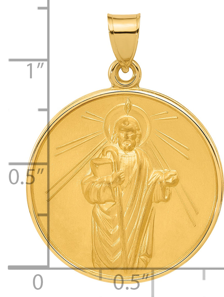 14k Polished and Satin Large Solid St Jude Thaddeus Medal Round Pendant