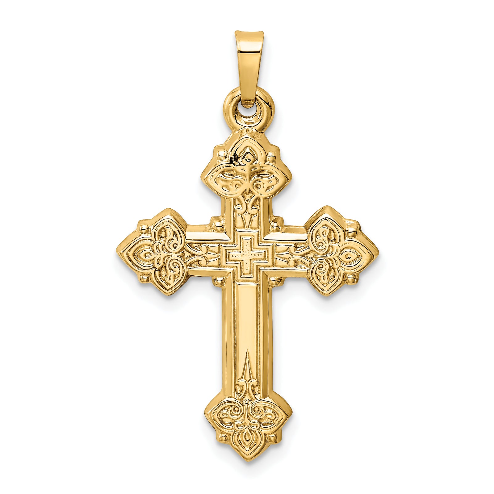 14k Budded Hollow Cross Pendant