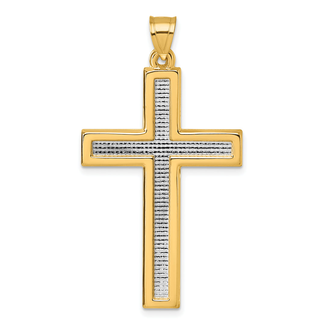 14k with White Rhodium Polished Religious Cross Pendant