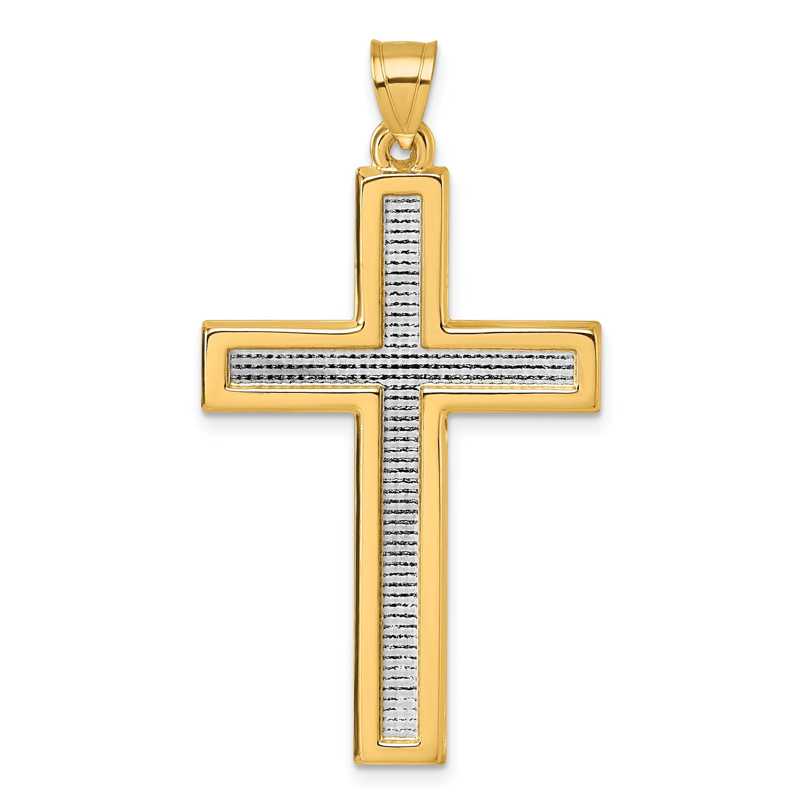14k with White Rhodium Polished Religious Cross Pendant