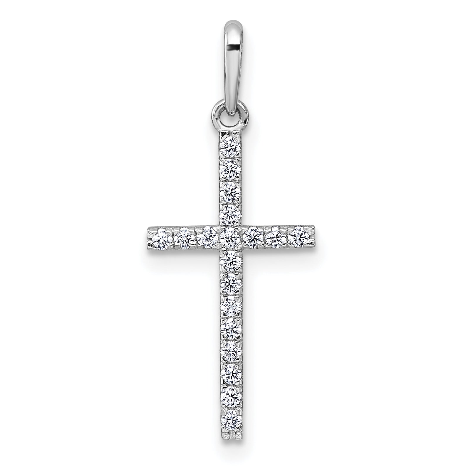 14k White Gold Polished CZ Cross Pendant