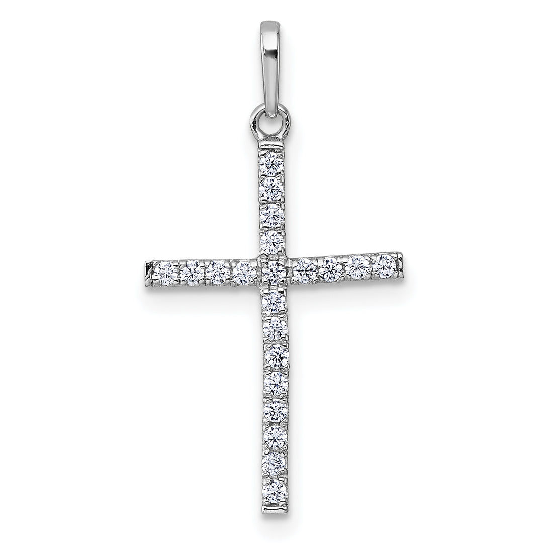 14k White Gold Polished CZ Cross Pendant