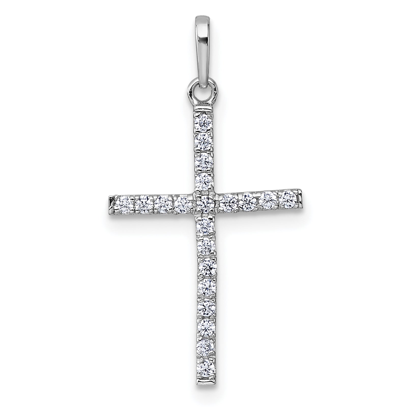 14k White Gold Polished CZ Cross Pendant