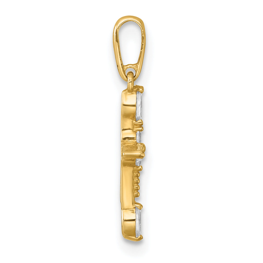 14k Polished and Beaded Fancy CZ Cross Pendant